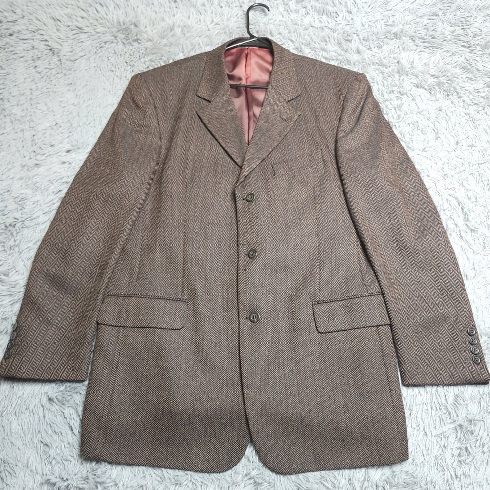 Vintage 90s Mossimo Gruppo GFT Blazer Mens 42R Brown Herringbone Wool Blend